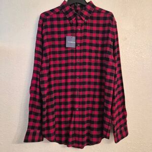 NWT Men's Croft & Barrow Red Checkered Long-sleeve Button-down Flannel Shirt